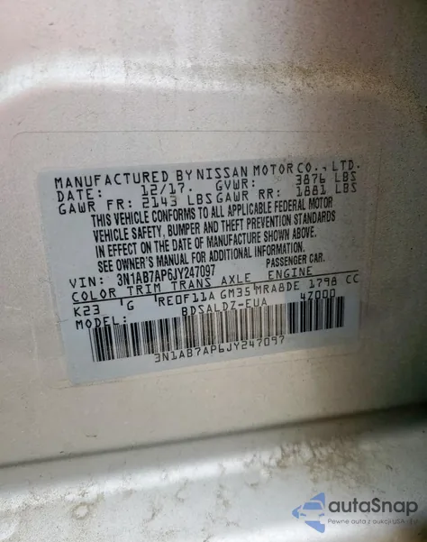 2018 Nissan Sentra S from USA, damaged, VIN 3N1AB7AP6JY247097